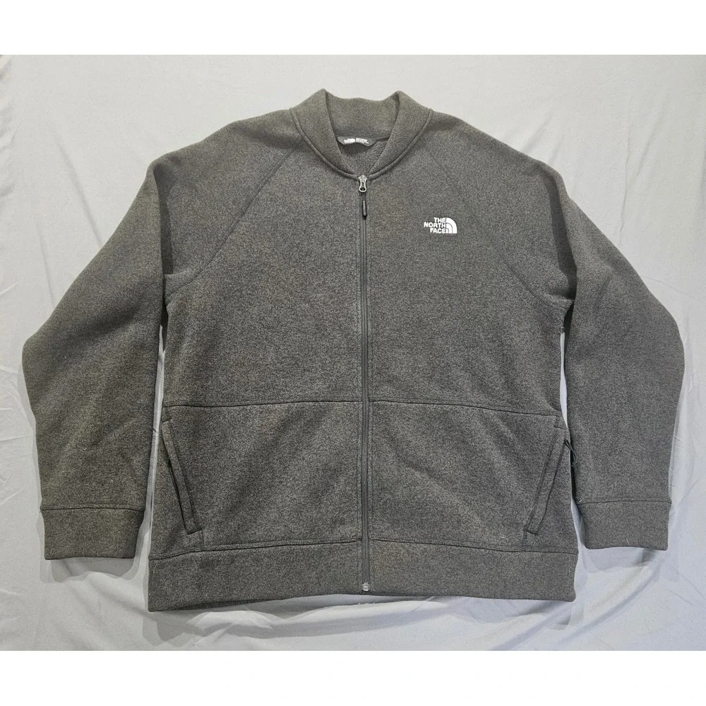The North Face Full Zip Fleece Jacket Mens XXL Gray Bomber Collar